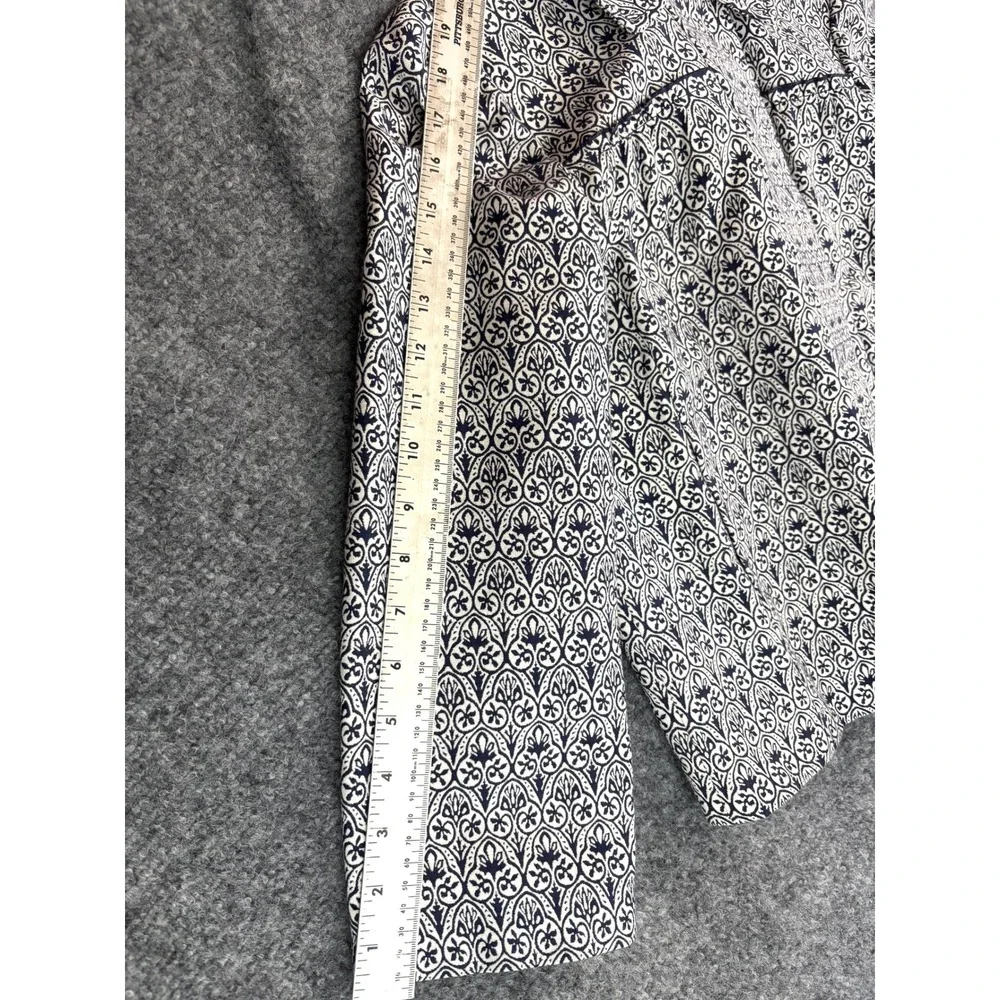 Tory Burch Heidi‎ Jacquard Blazer Jacket Blue Beige Printed Cotton Blend Size 8